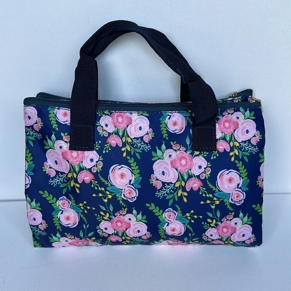Mary Square Foldable Organizer Bag with button closure in navy